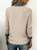 Denim-Edge Ribbed Knit Polo