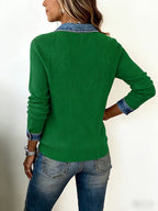 Denim-Edge Ribbed Knit Polo