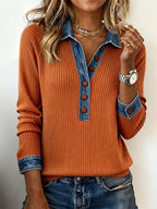 Denim-Edge Ribbed Knit Polo