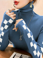 Check Sleeve High-Neck Sweater