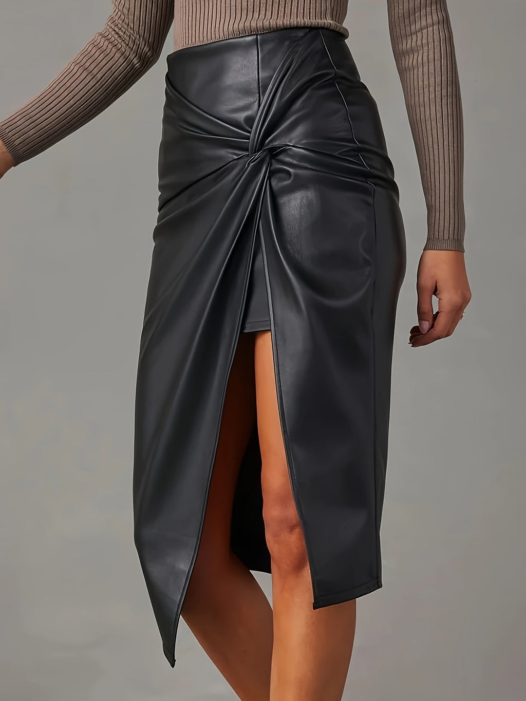 Aria Asymmetric Leather Midi Skirt